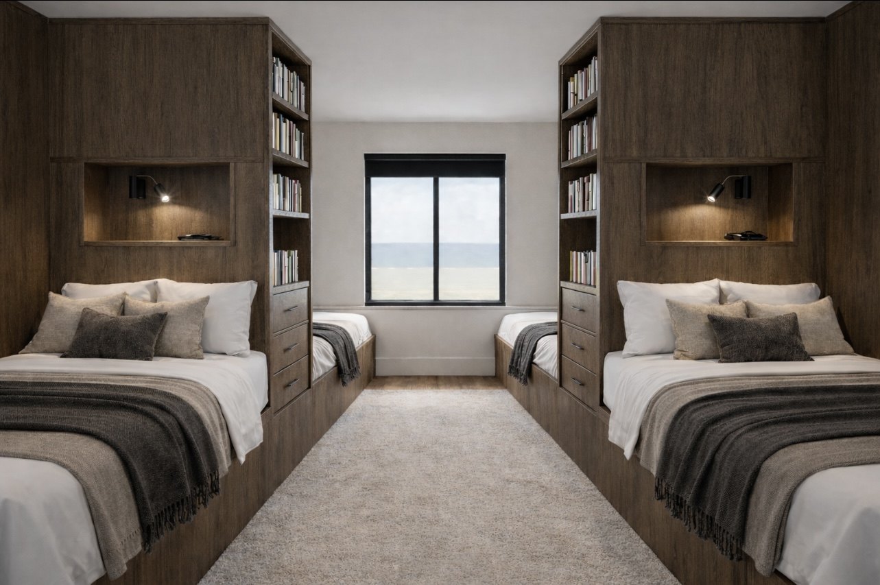 XL-twin bunk suite with built-in shelving