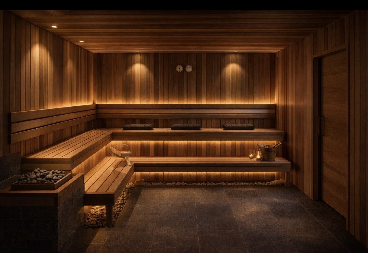 Private cedar sauna for post-round recovery